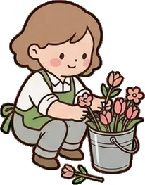 People crouching, a sticker from the The Flower Shop world