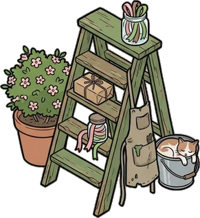 Big floor pieces, a sticker from the The Flower Shop world