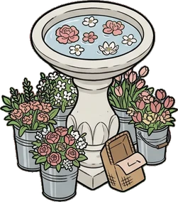 Big floor pieces, a sticker from the The Flower Shop world