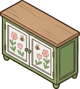 Dressers and low cabinets, a sticker from the The Flower Shop world