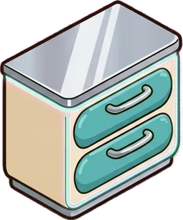 Dressers and low cabinets, a sticker from the The Diner world