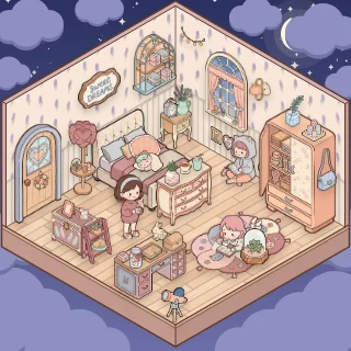 A Dreamy Pastel Bedroom corner decorated by a player: 46 stickers
