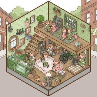 A The Flower Shop corner decorated by a player: 72 stickers