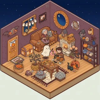 A Halloween Night corner decorated by a player: 51 stickers