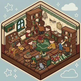 A Little Bookshop corner decorated by a player: 41 stickers