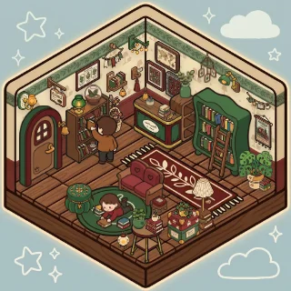 A Little Bookshop corner decorated by a player: 40 stickers