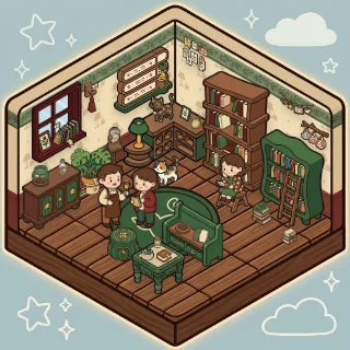 A Little Bookshop corner decorated by a player: 31 stickers