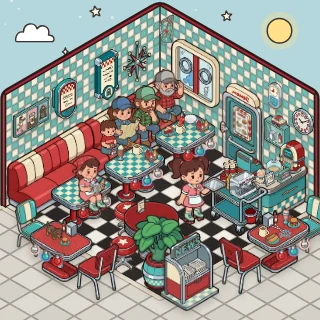 A The Diner corner decorated by a player: 69 stickers
